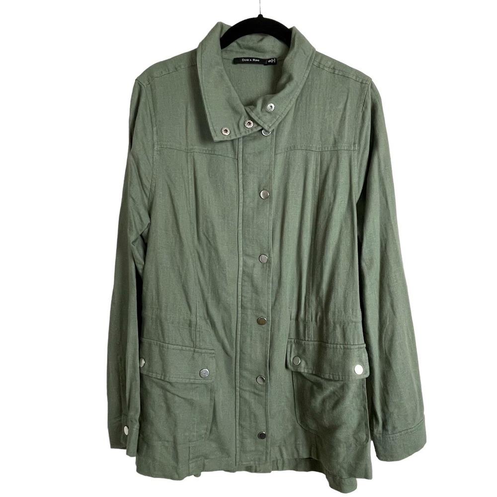 Doe & Rae Shacket Women S Olive Green Linen Blend Utility Safari Jacket Snap Up